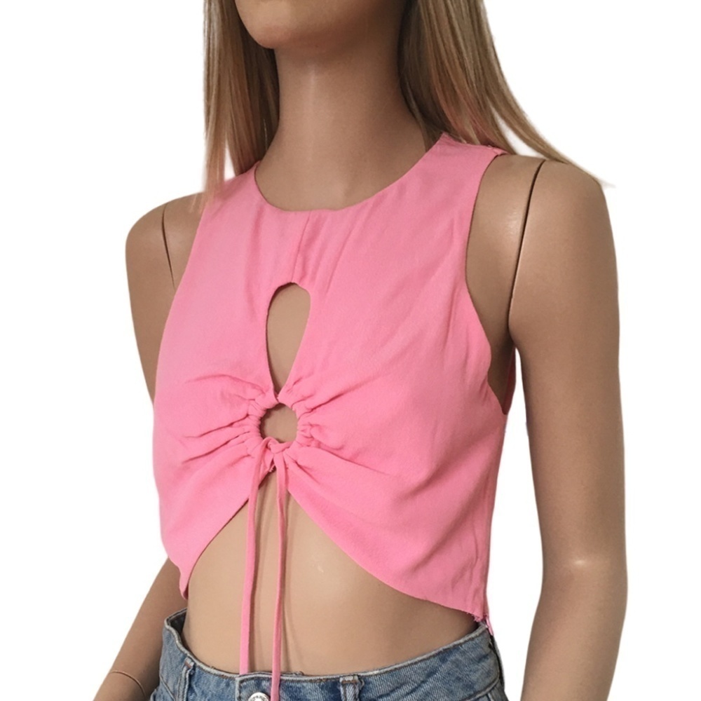 Nordstrom Elodie O-ring Front Crop Tank Top Blouse Pink Rayon Blend Blouse